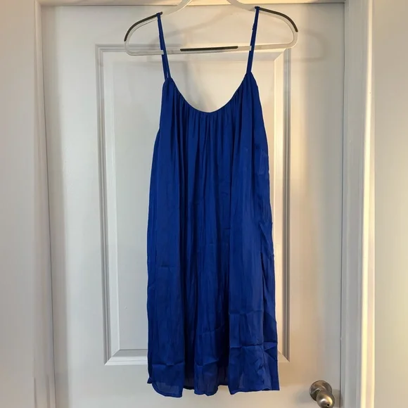 Blue Satin Knee Length Dress - Picture 1 of 8
